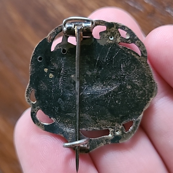 Antique Art Nouveau Brooch Silver With Green Accent - Picture 5 of 8